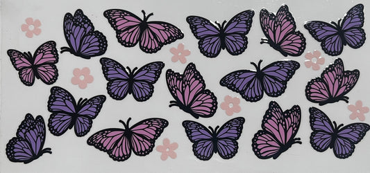 Purple and Blue Butterflies with Flowers