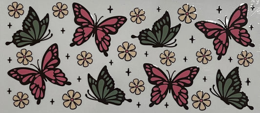 Pink and Green Butterflies with Flowers